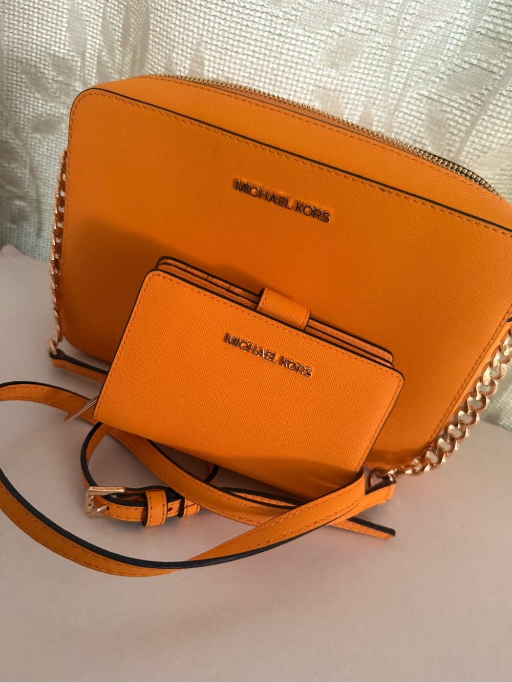 Michael Kors Orange Saffiano Crossbody with Matching Wallet